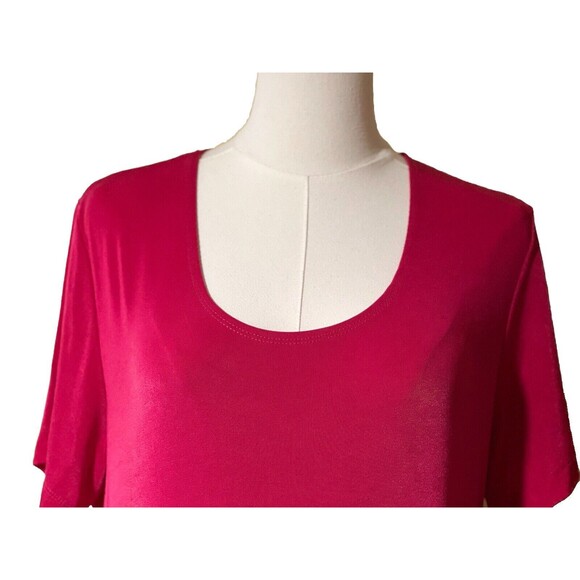 Slinky Brand HSN Dress Large Pink Sheath Knit SS with Silver Buckle Accent  NWT - Picture 4 of 13